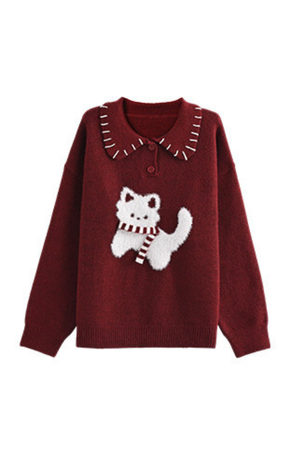 キャットニットセーター+スノーフレークカーディガン