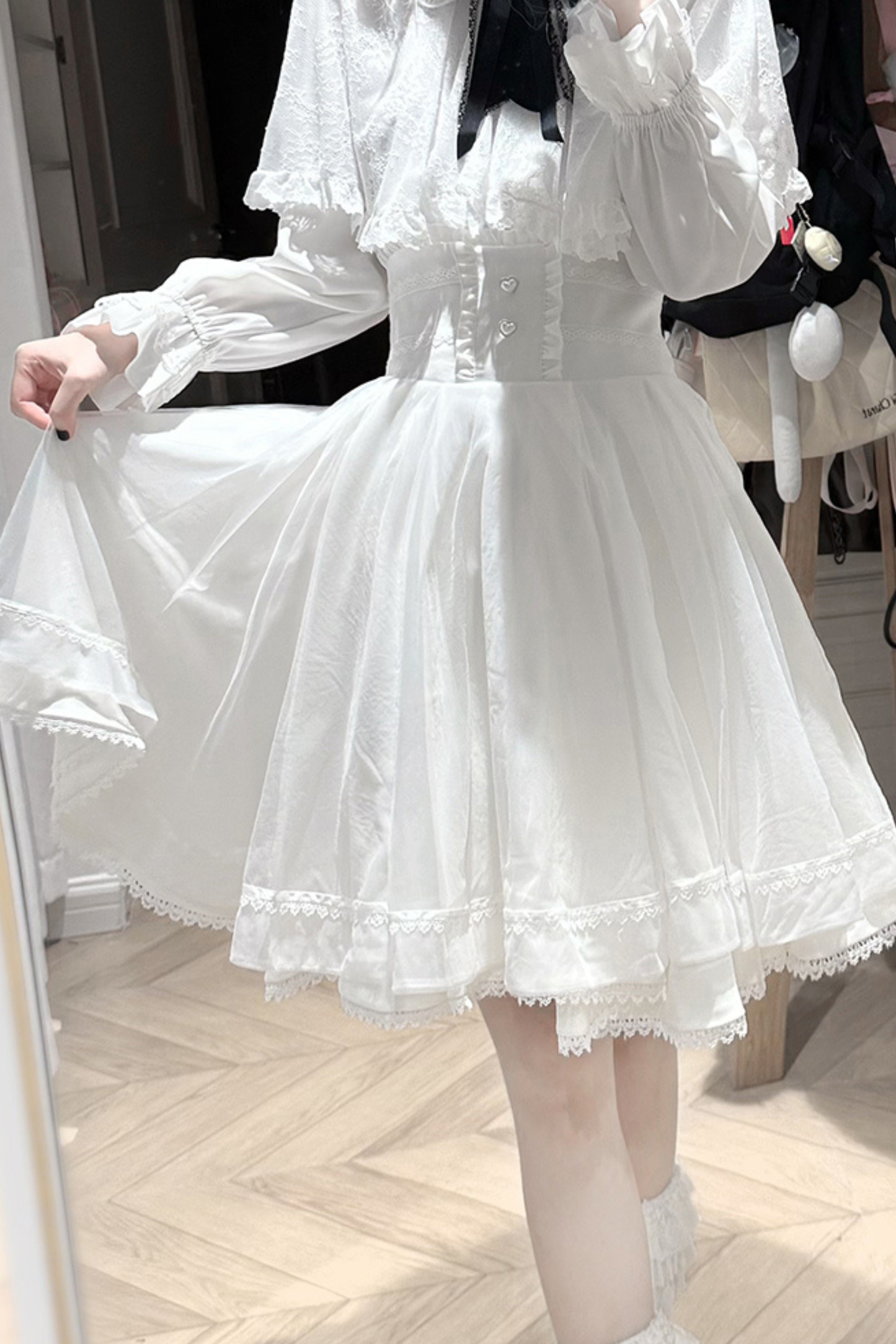 ファーフードマント+トップス+スカート