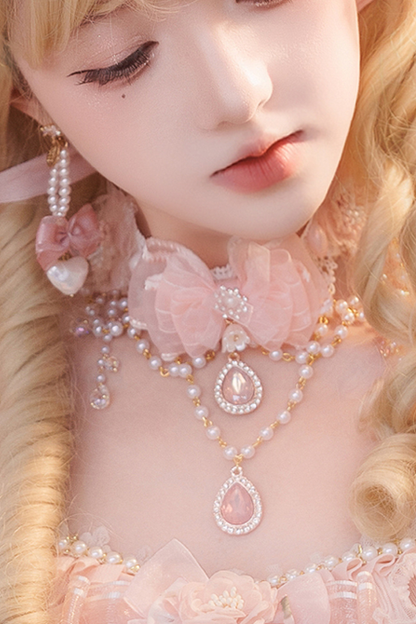 スイートフラワーゴージャスティーパーティーロリータアクセサリーハット+ベール+ネックレス+グローブ+セプター