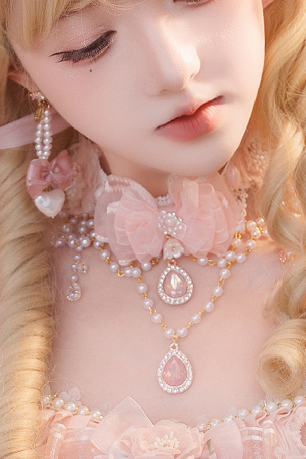 スイートフラワーゴージャスティーパーティーロリータアクセサリーハット+ベール+ネックレス+グローブ+セプター