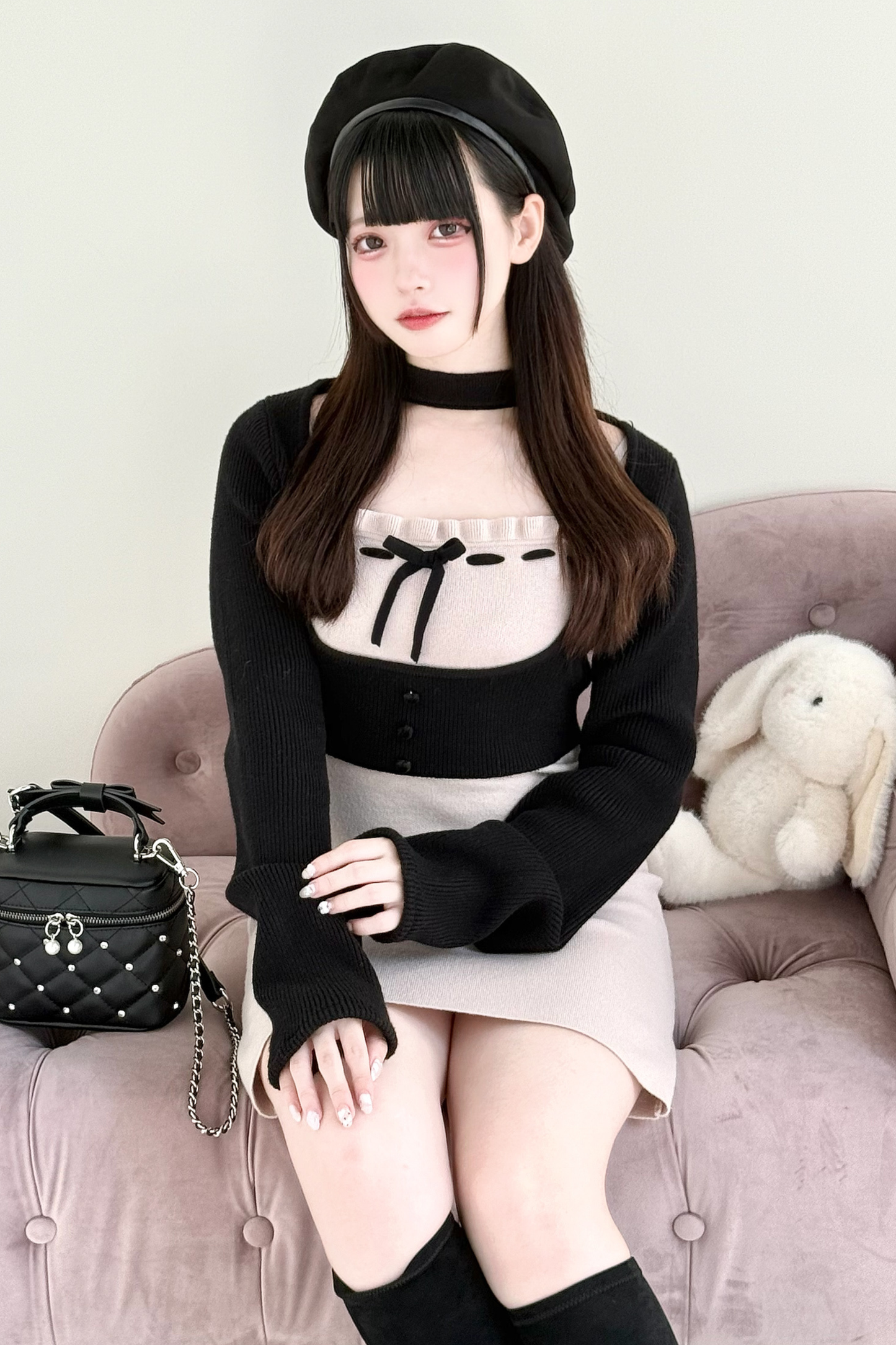 ショートニットカーディガン+タイトドレス