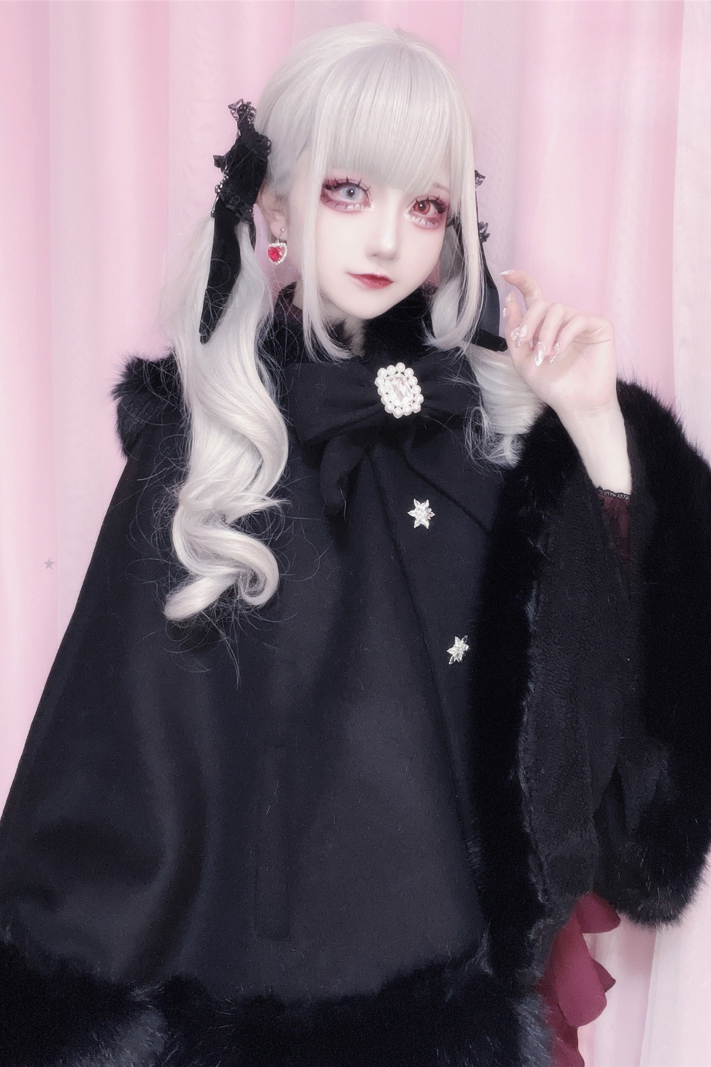 猫耳ドリルバックルウールマント