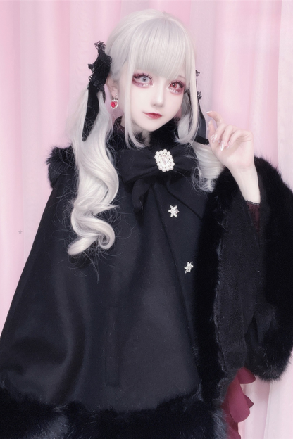 猫耳ドリルバックルウールマント