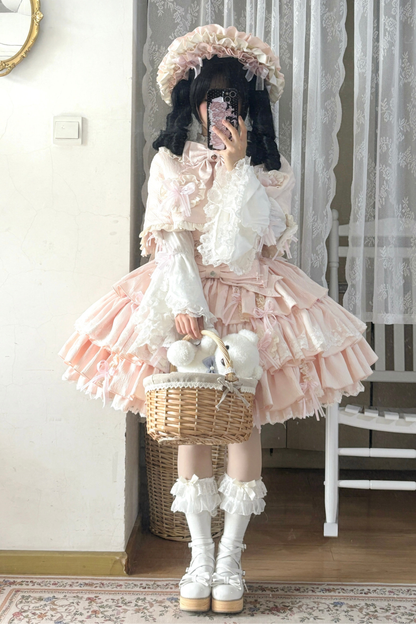 レイヤーフリルスイートプリンセスロリータジャンパースカート+テール+ヘアバンド+ケープ+ボンネット