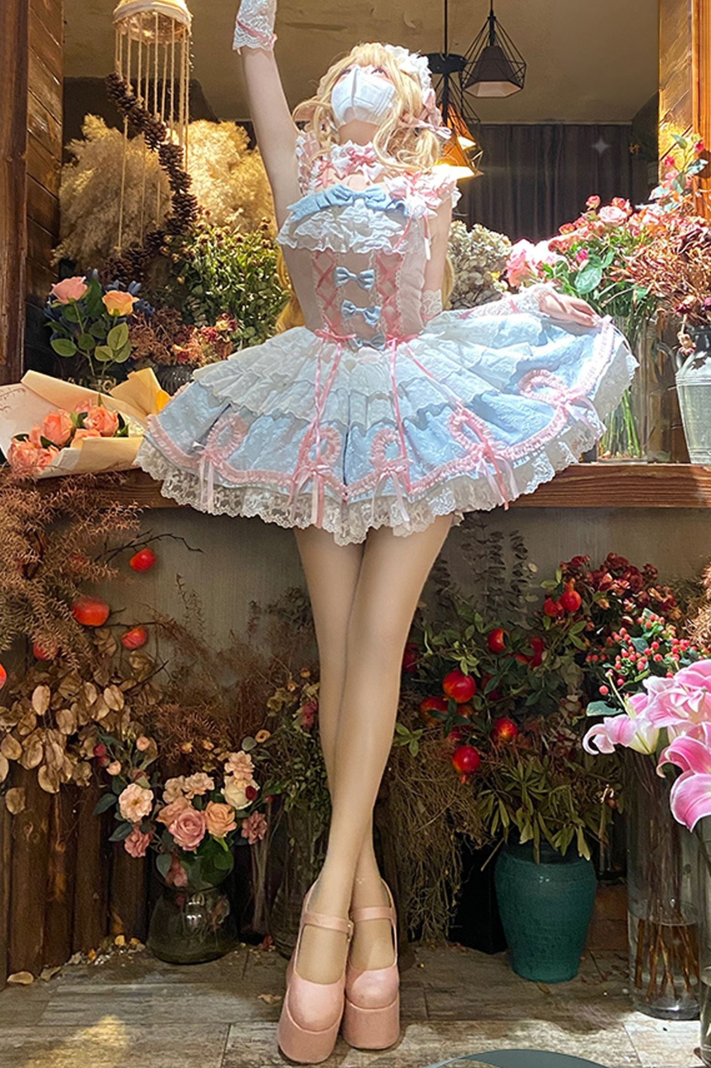 Butterfly Princess Lolita Dress + Petticoat + Clip + Frill Sleeve Shirt