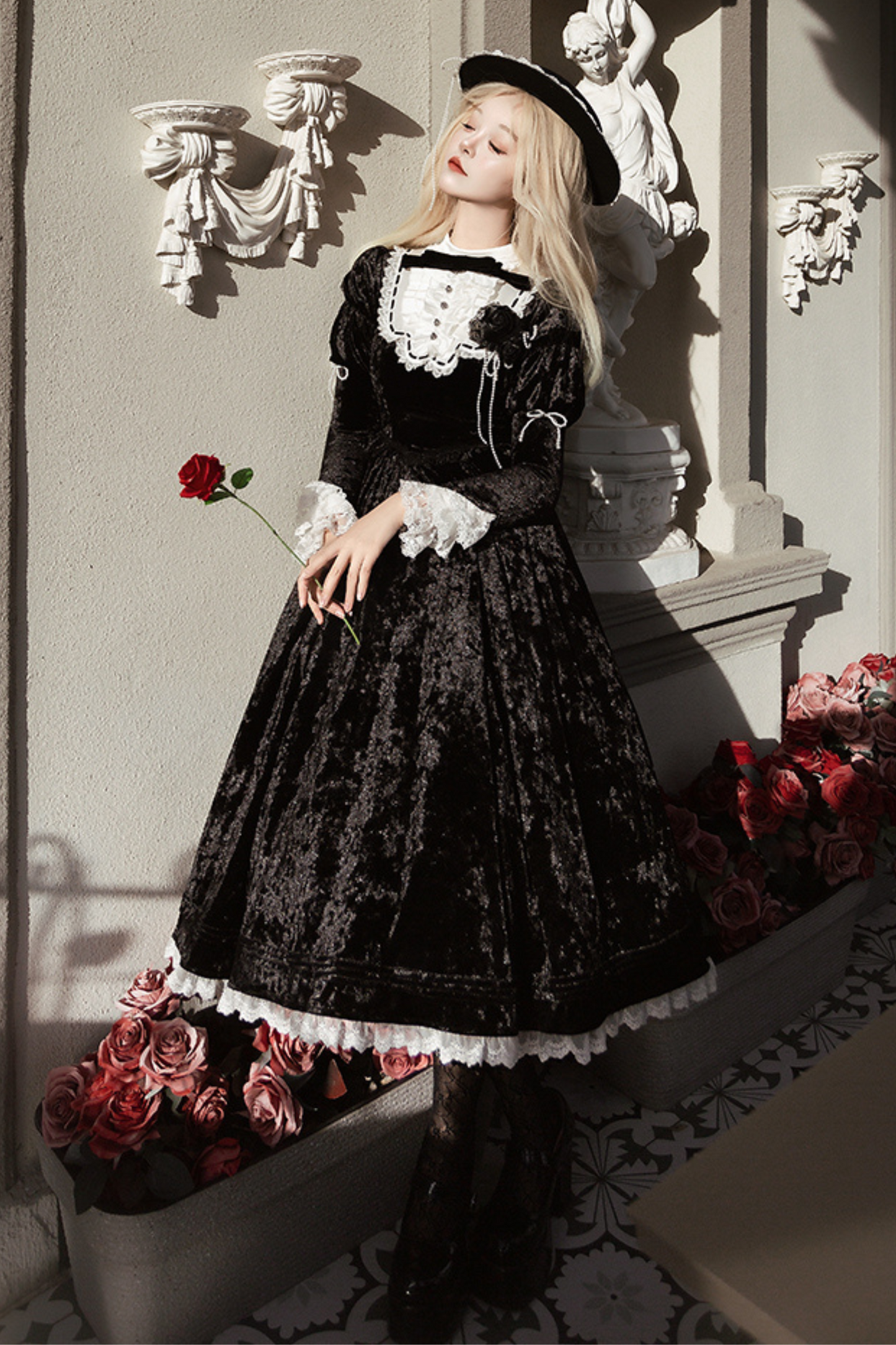 Dark Gothic Velvet Lolita Dress + Cloak + Hat