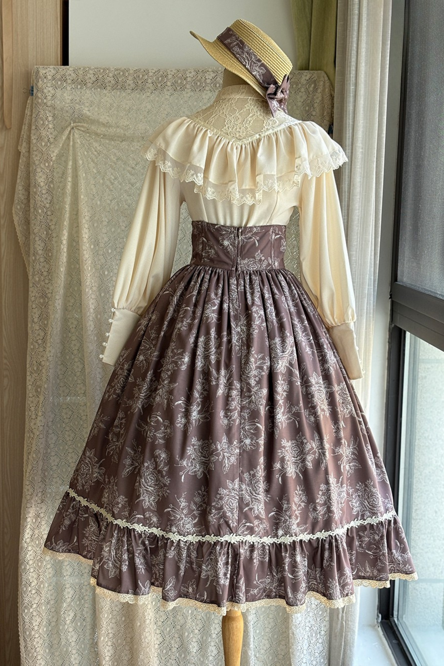 Sketch Wild Rose Elegant Herringbone Lolita Skirt