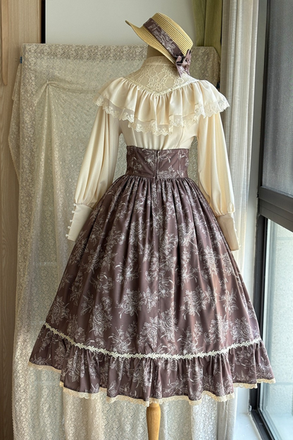 Sketch Wild Rose Elegant Herringbone Lolita Skirt