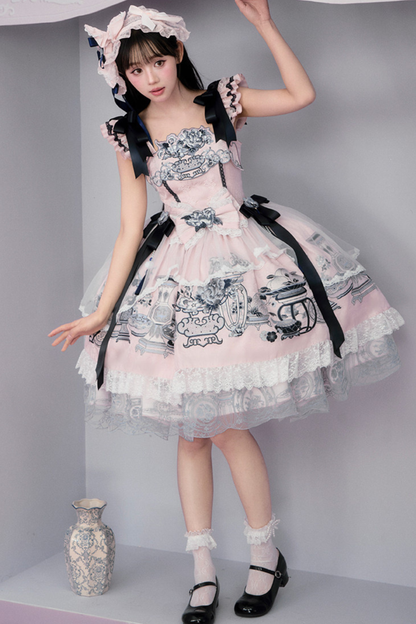 중국 디자인 플라잉 슬리브 로리타 원피스 + 리본