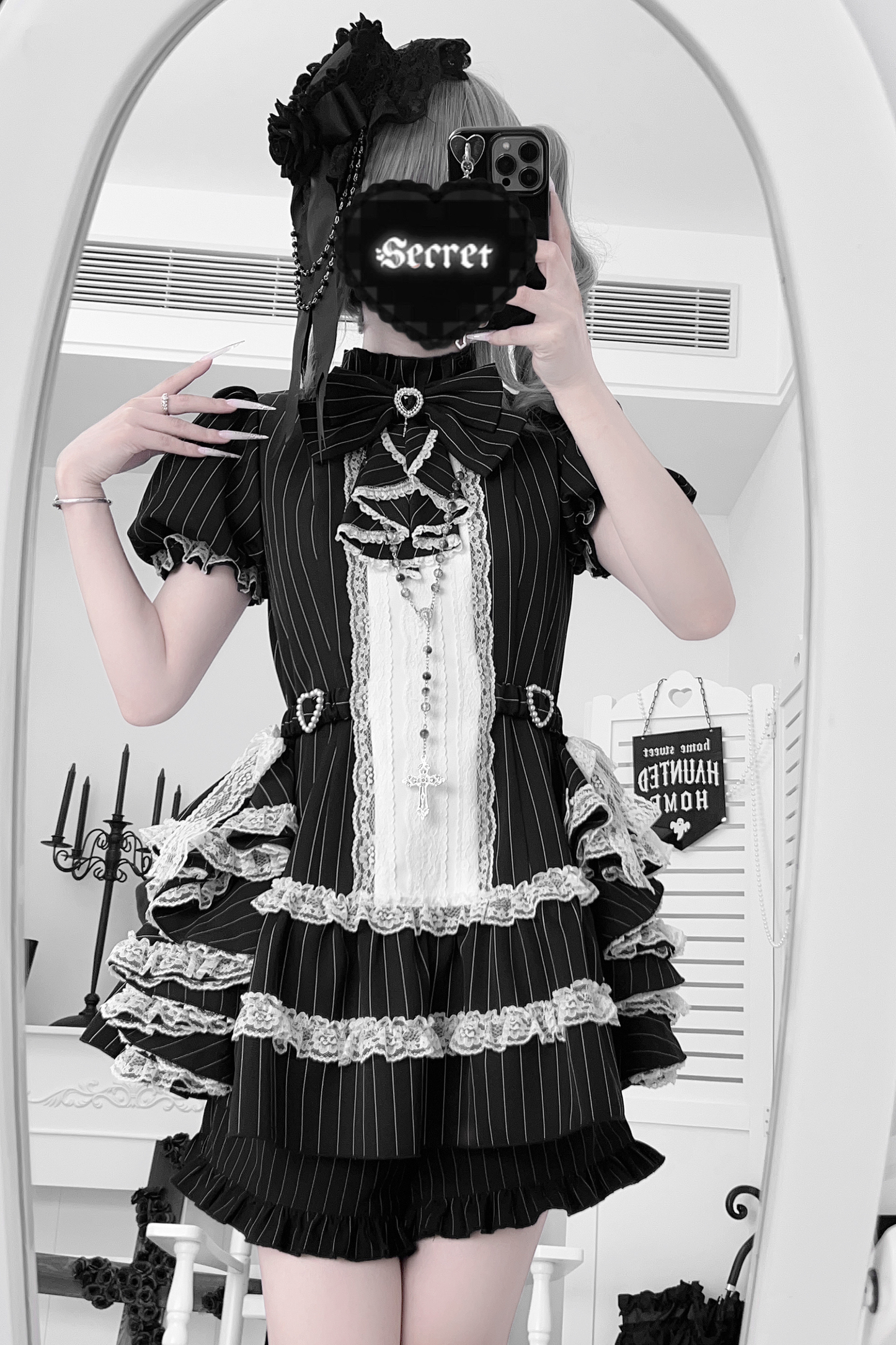 パフスリーブエレガントゴシックスタイルトップス+パンツ