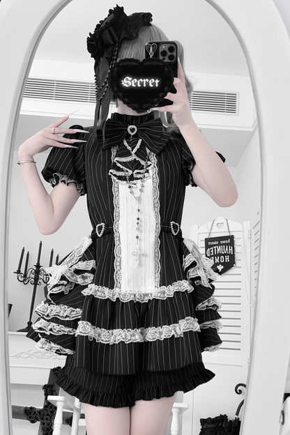 パフスリーブエレガントゴシックスタイルトップス+パンツ