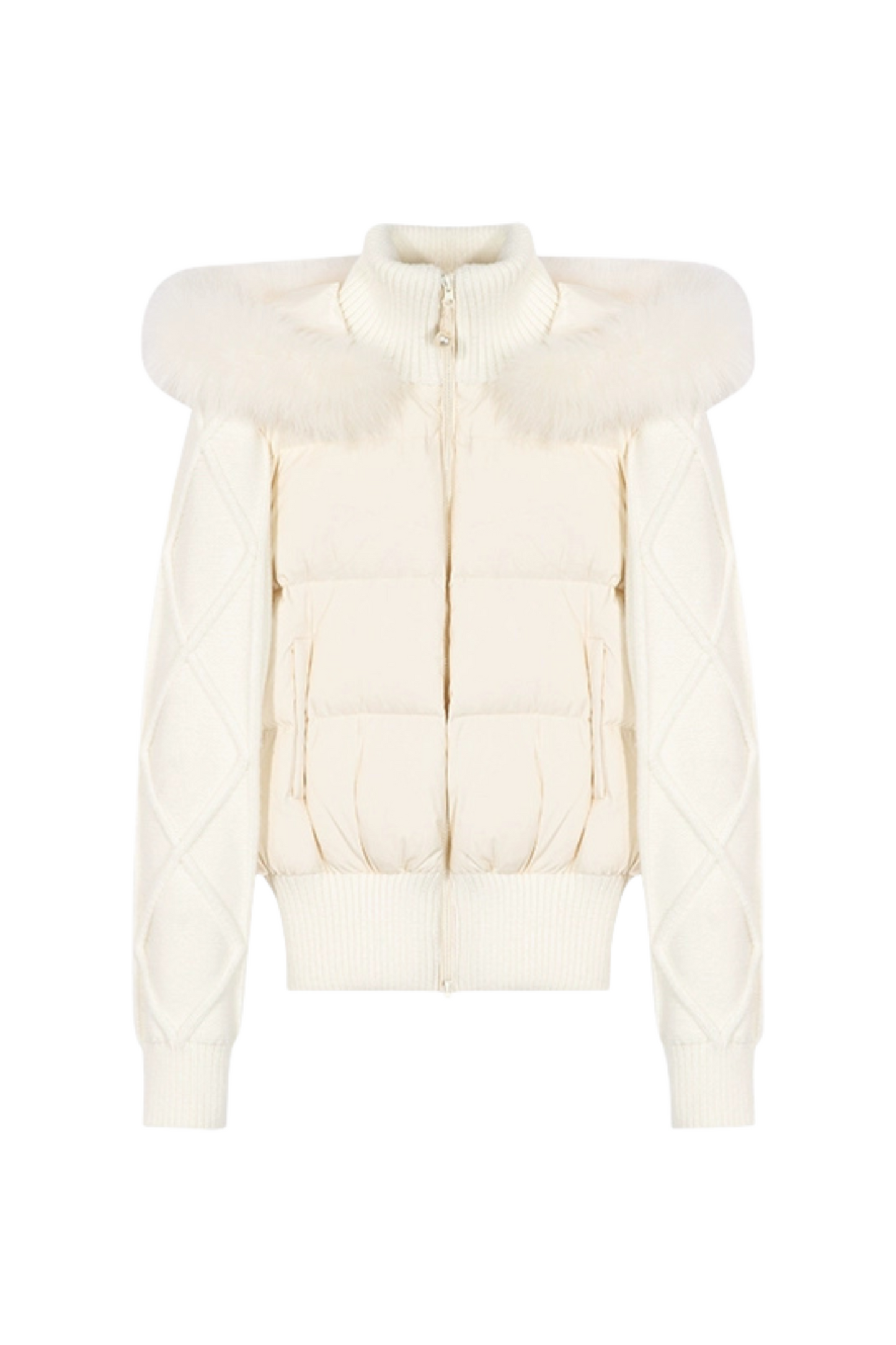 Fox Fur Hooded Knit Sleeve Down Jacket