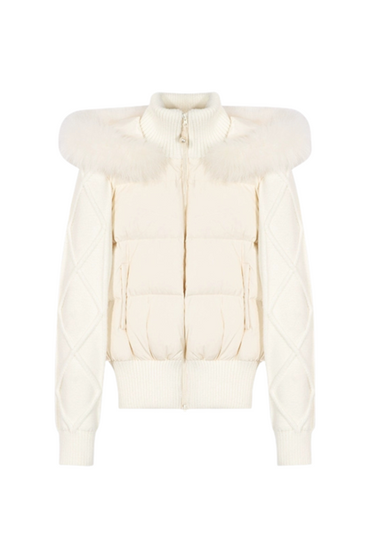 Fox Fur Hooded Knit Sleeve Down Jacket