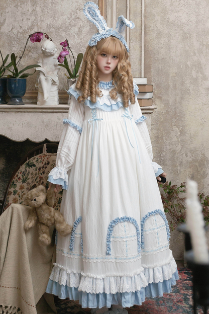 ラビットツインブルーロリータドレス+ラビットヘアバンド