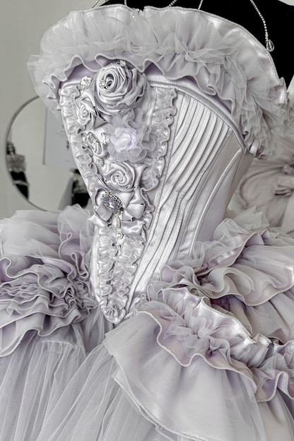 ビクトリアフラワーチューブトップス＋ショートスカート＋ロングスカート＋ガーゼスカート＋アームリング＋チョーカー