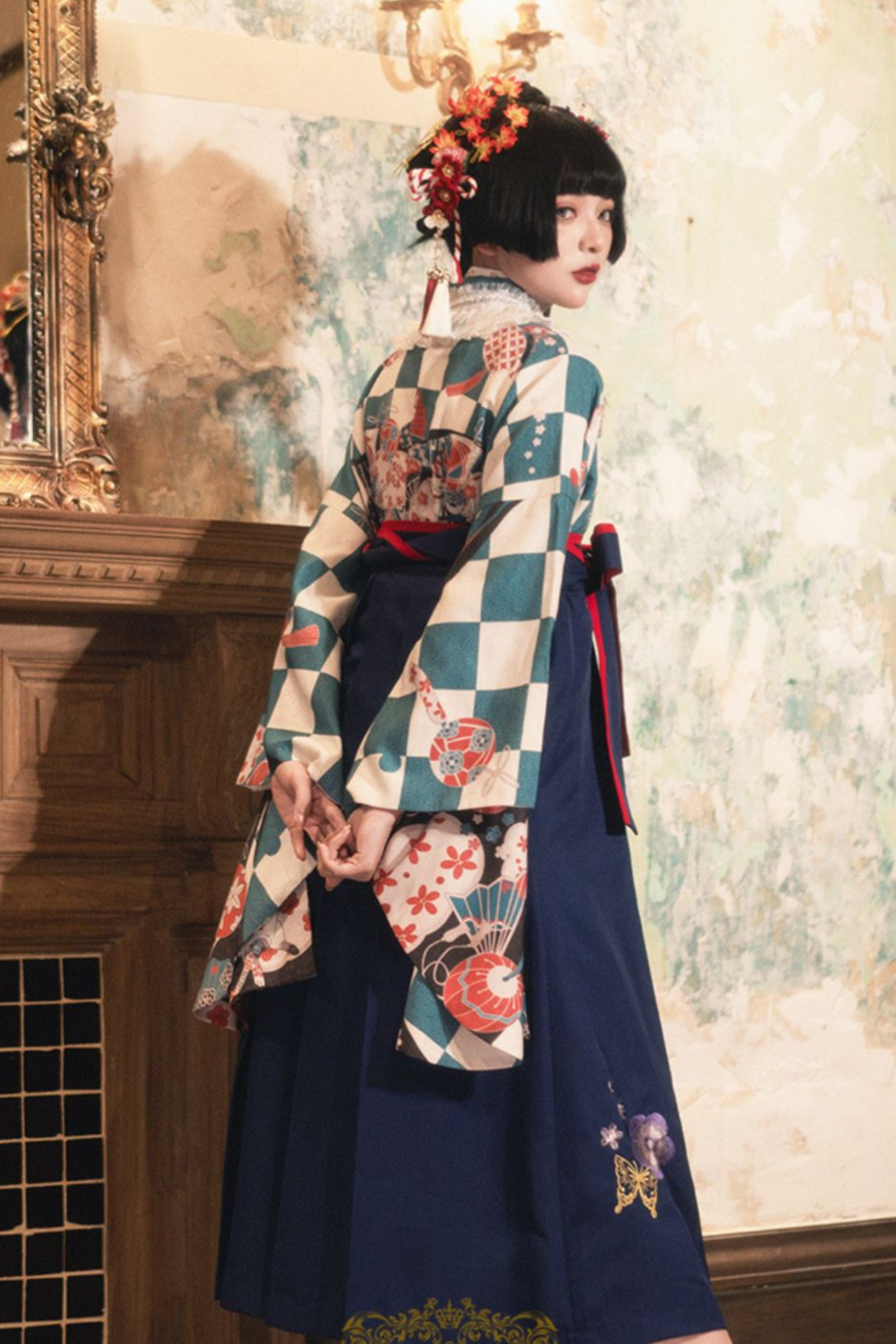 レトロ手毬和装トップス