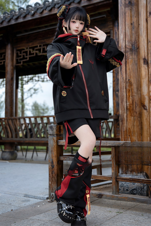 リトルゾンビコスプレフードパーカー+ハーフパンツ+レッグウォーマー