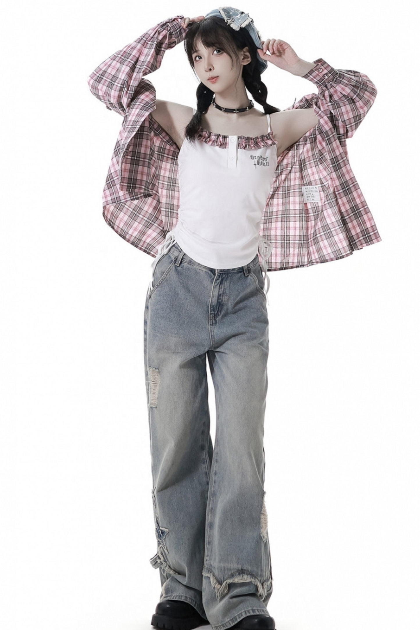 Check Loose Shirt + Tank Top