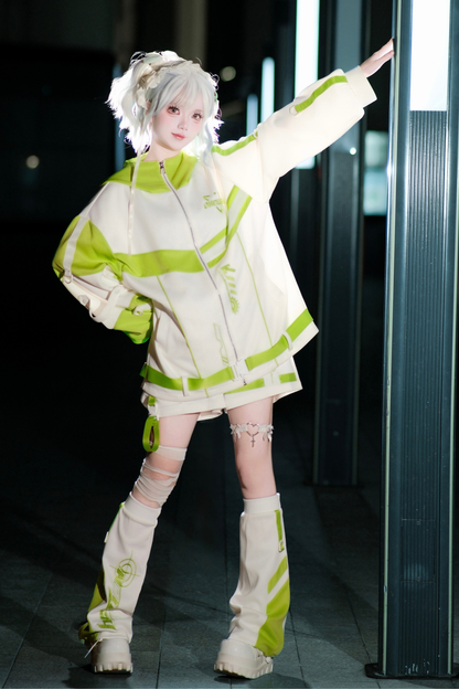 サイバーサブカルジャージジャケット+ショートパンツ+レッグカバー