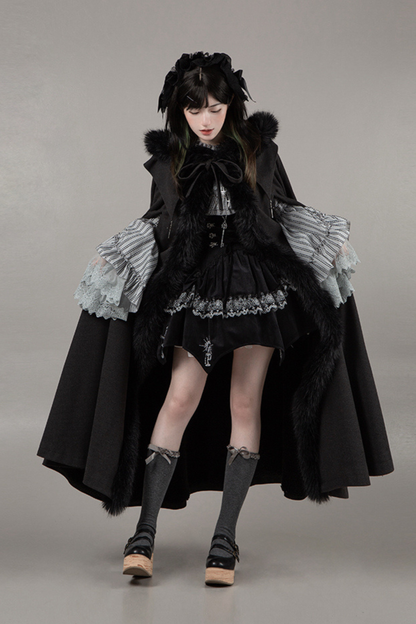 ダークゴシックフリースフードマント