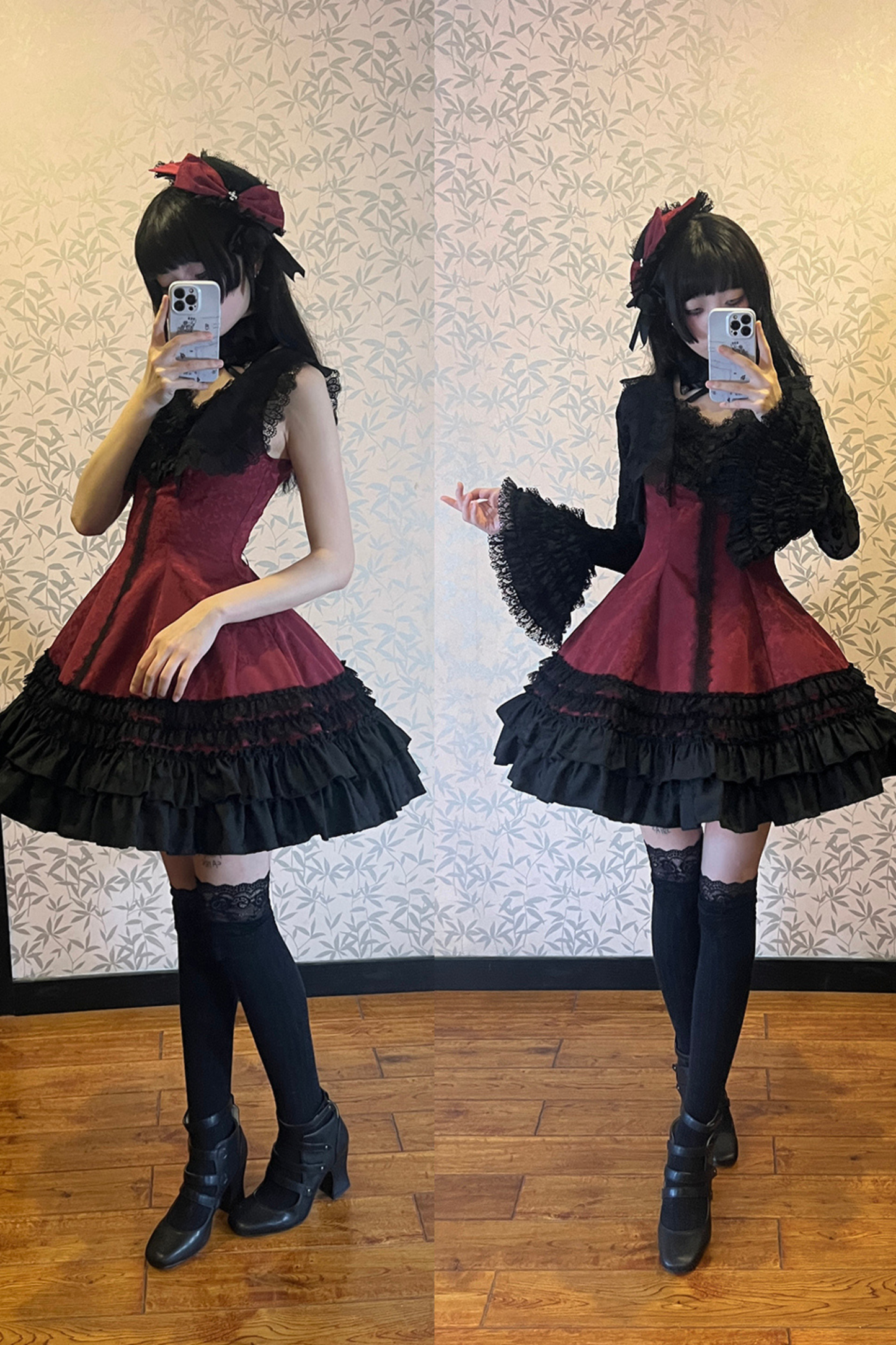 ダークテーラースリムゴシックロリータドレス+アウター