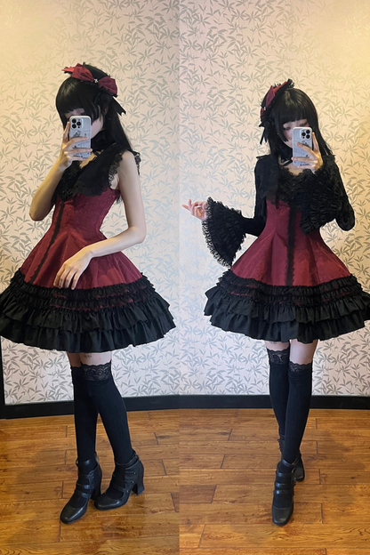 ダークテーラースリムゴシックロリータドレス+アウター