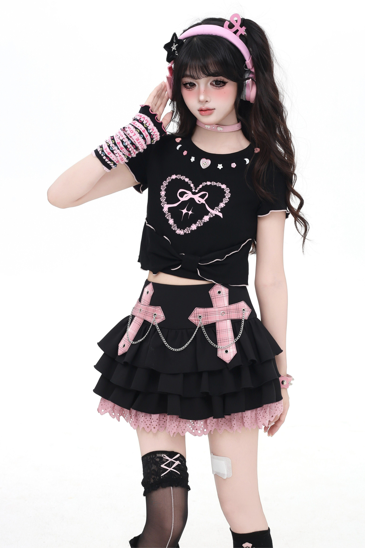 Plaid Chain Tiered Skirt