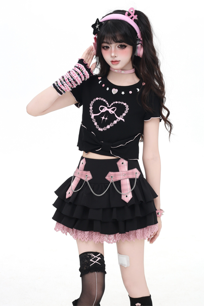 Plaid Chain Tiered Skirt