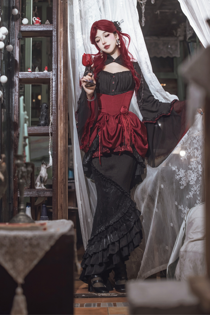 ダークフラワーゴシックロリータセットアップ