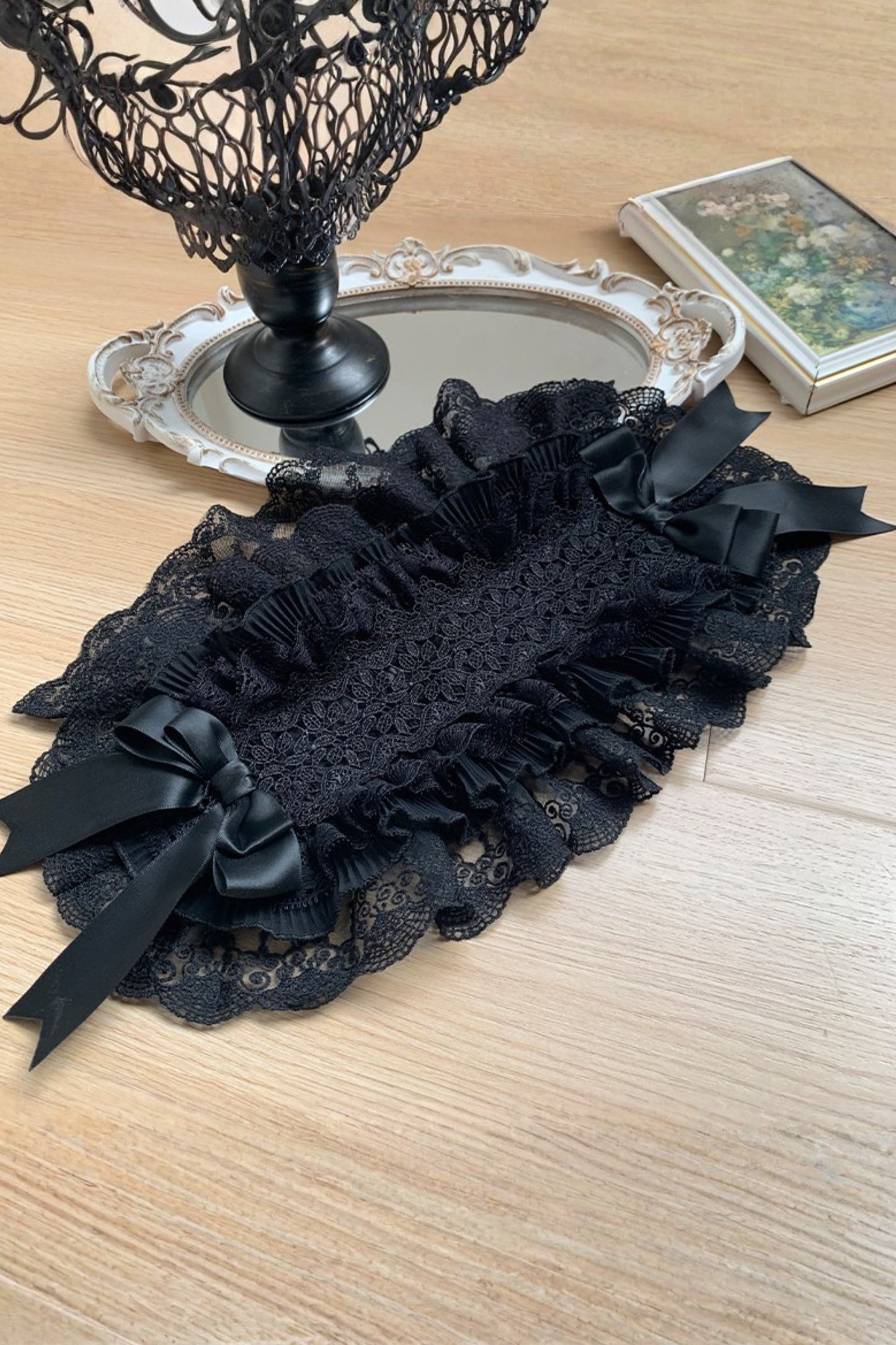 シックバタフライプリントスイングロリータドレス+ジャンパースカート+ヘアバンド+インナー+リボン