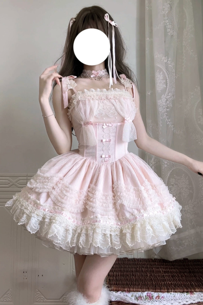 甜美珍妮蘿莉塔吊帶裙+項鍊+帽子+髮帶