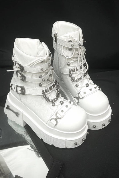 가죽 펑크 플랫폼 부츠