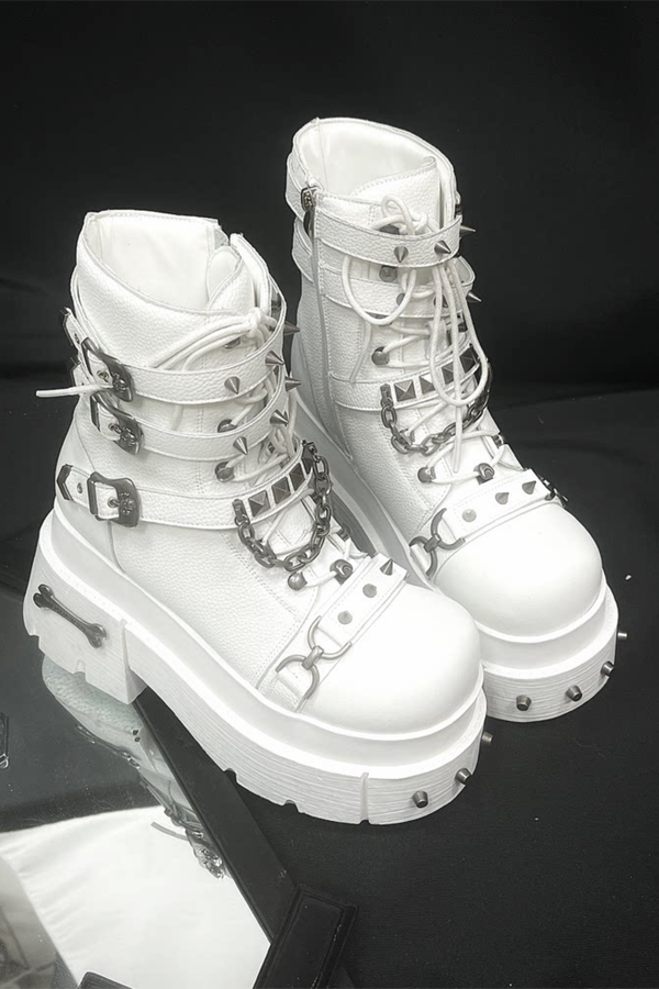 レザーパンクプラットフォームブーツ