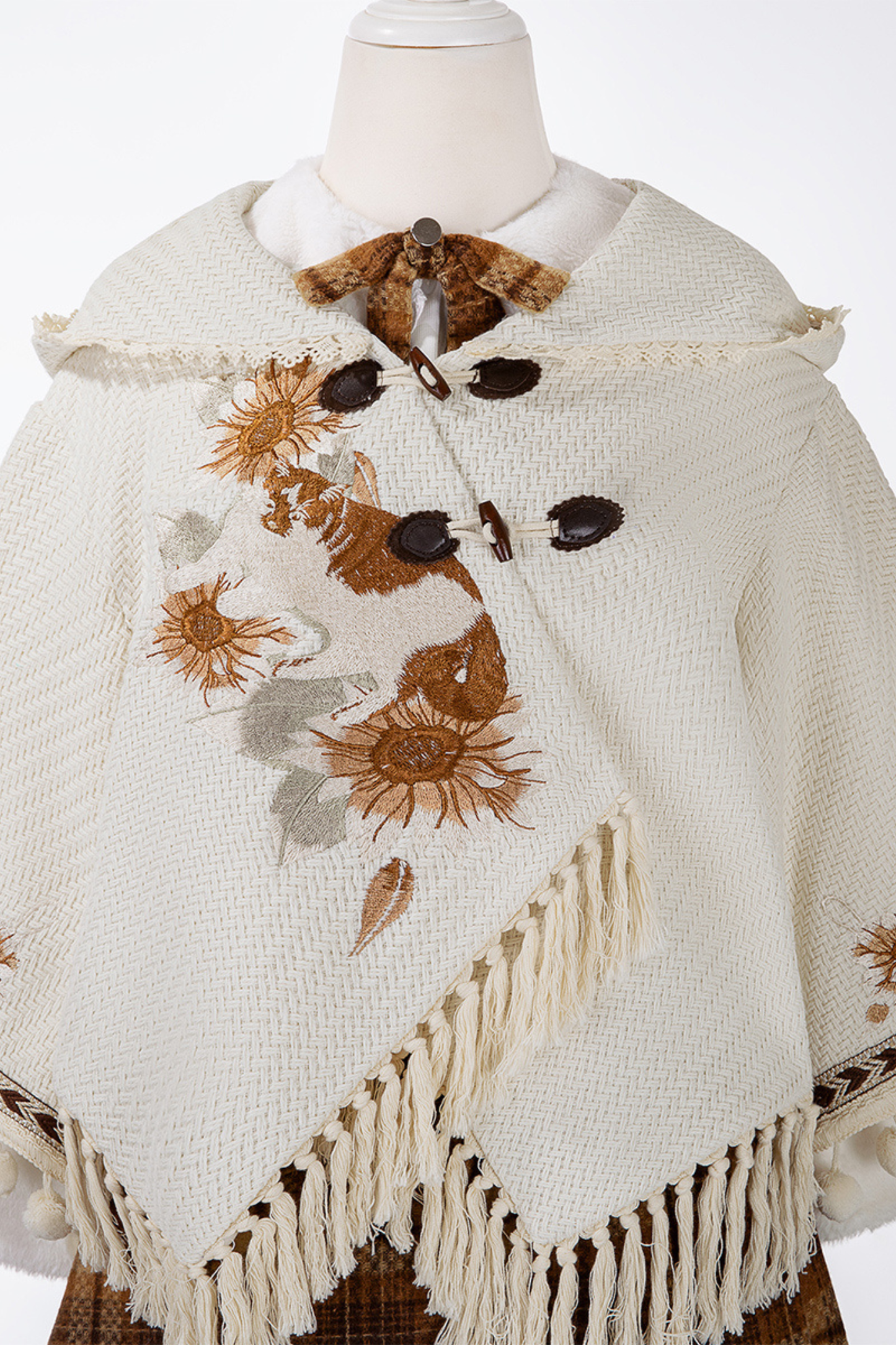 Retro Flower Design Cloak + Check Skirt + Shirt