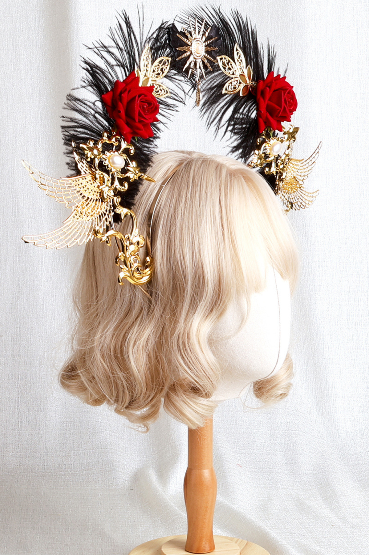 Gothic Rose Feather Hat + Bonnet + Hairband + Feather Clip