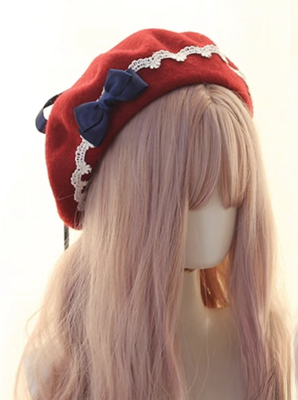 リボンレースベレー帽