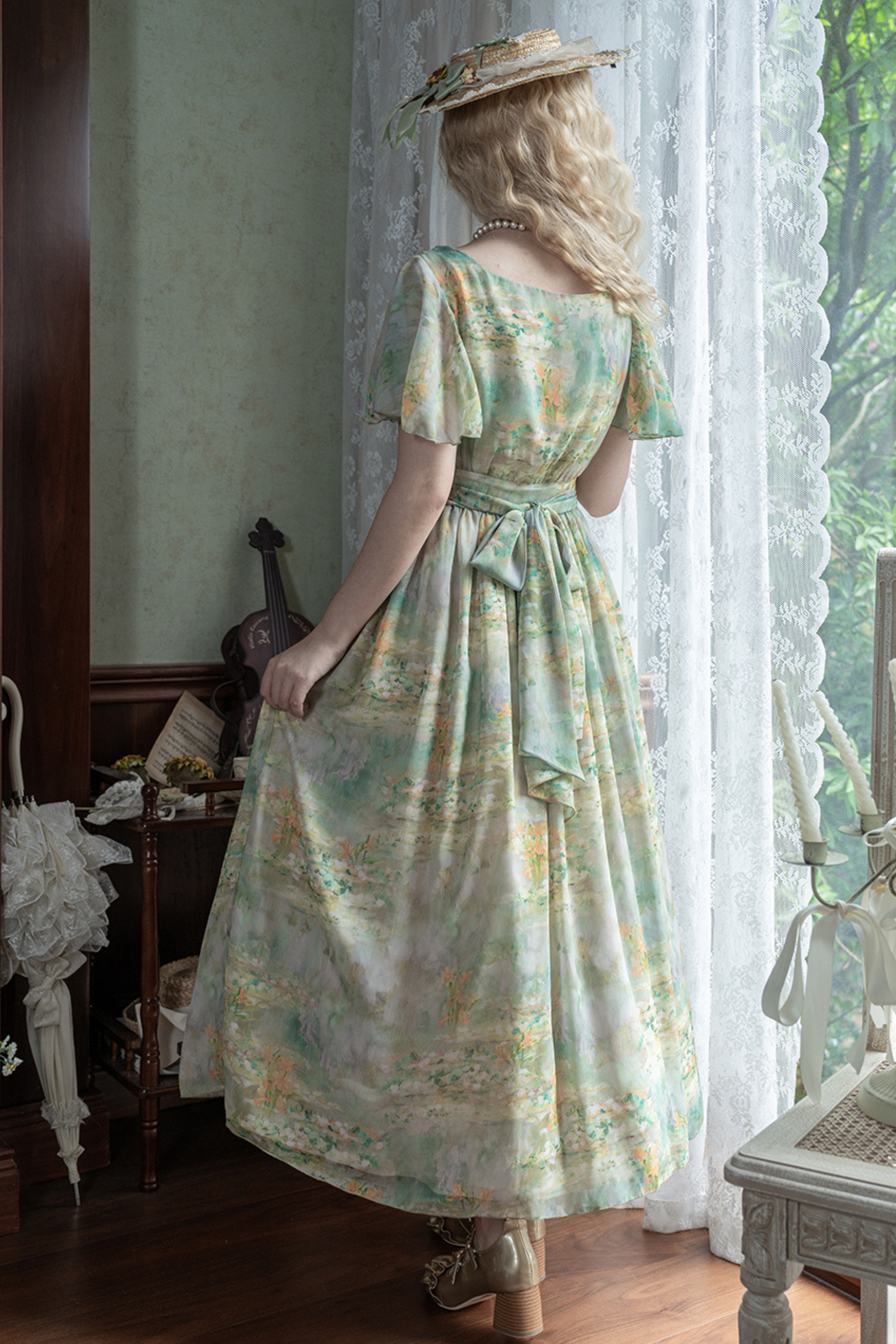 マーブルリゾートシフォンプリントドレス