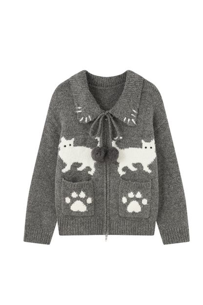 Cat Ball French Knit Sweater + Fur Skirt