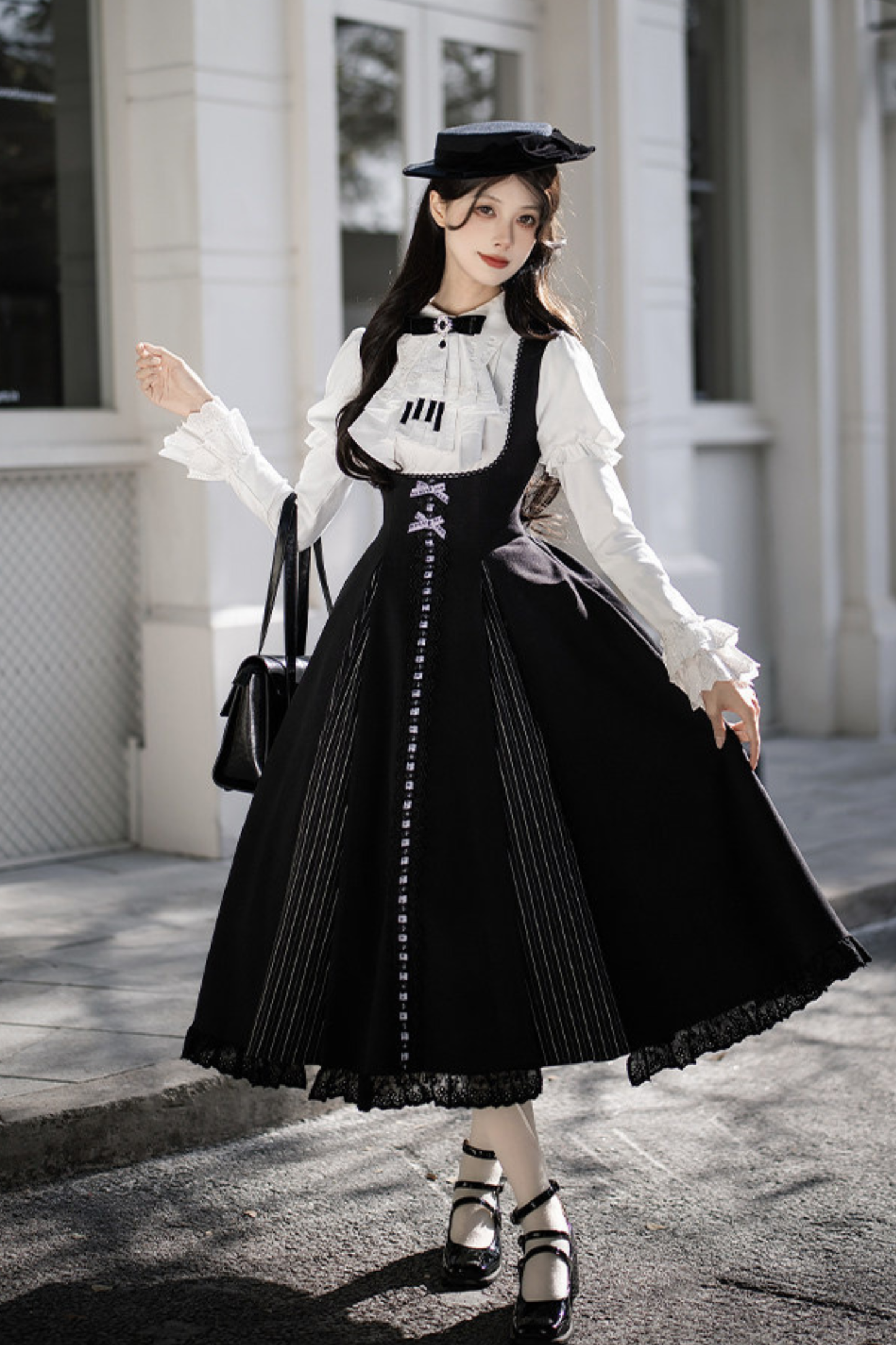 Six Sweet Lolita Flare Jumper Skirt + Top + Hat + Ribbon + Collar