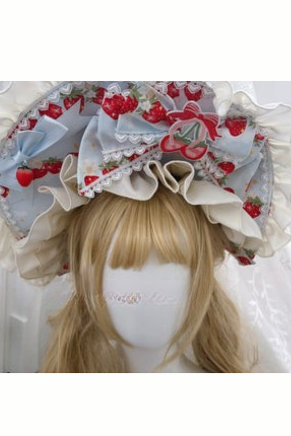 ストロベリーロリータジャンパースカート+ラビットヘアスカーフ+ビッグリボン+トップス+ハット+ボンネット