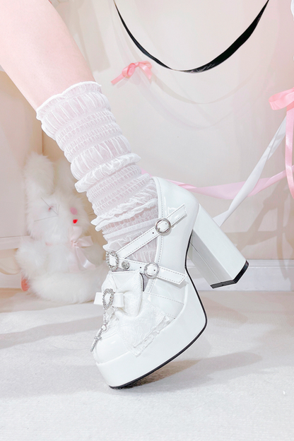 Stone heart ribbon platform shoes