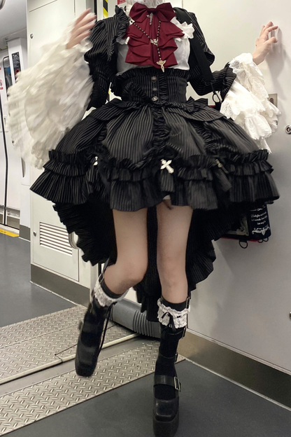 【12月6日予約締切】クロスノクターンゴシックダーク・ストライプレイヤードトップ＋クロスローズ・ストライププルアップスカート