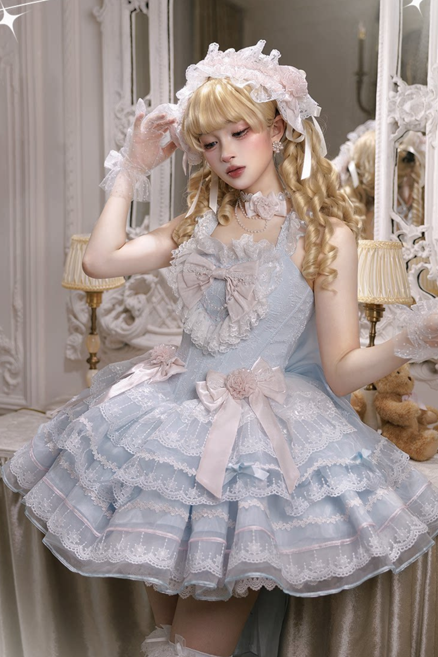 Light Sweet Lolita Jumper Skirt + Hat + Hairband