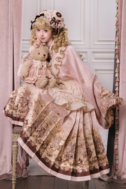 Kleines Bär-Dessert-Haus Kleid + Rock + Schürze + Brosche + Überrock