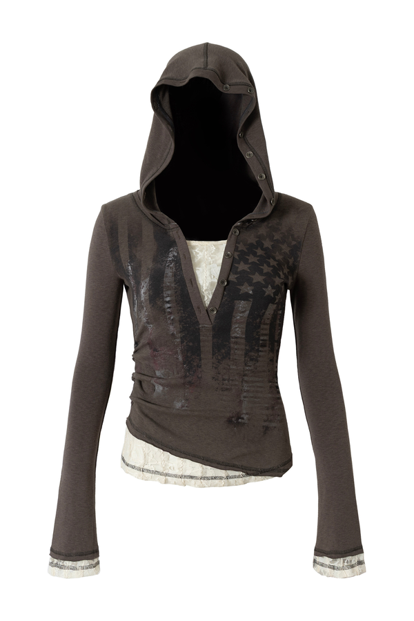 Lace Patchwork Tight Hooded Hoodie