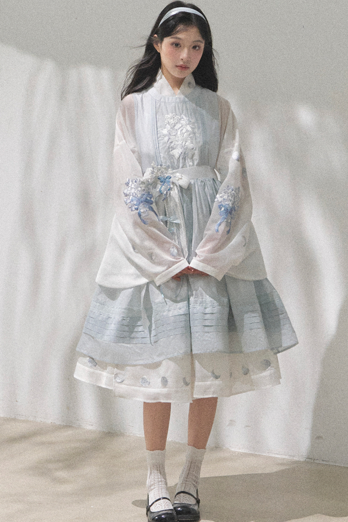 ピュアホワイトチャイナドレス+カバーエプロン+ベルト