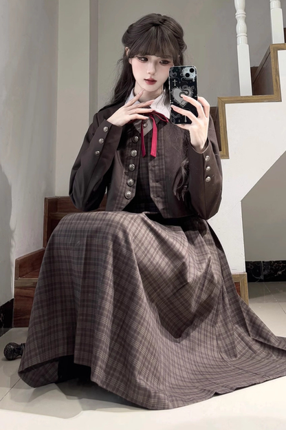 Retro College Jacket + Shirt + Skirt + Badge + Tie