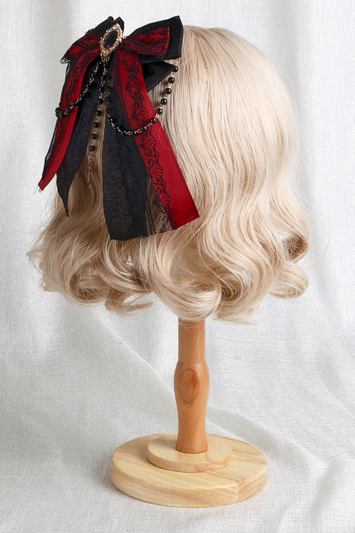 Dark Frilled Lolita Hairband + Flat Hat + Hat Clip + Ribbon Clip + Sleeve