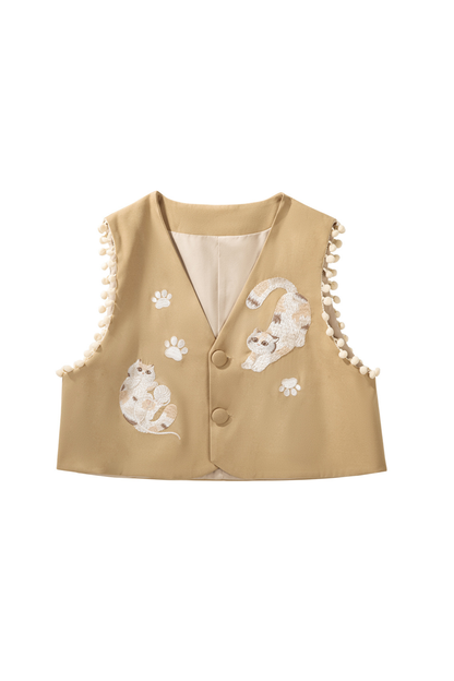 レトロキャットベスト+トップス+スカート