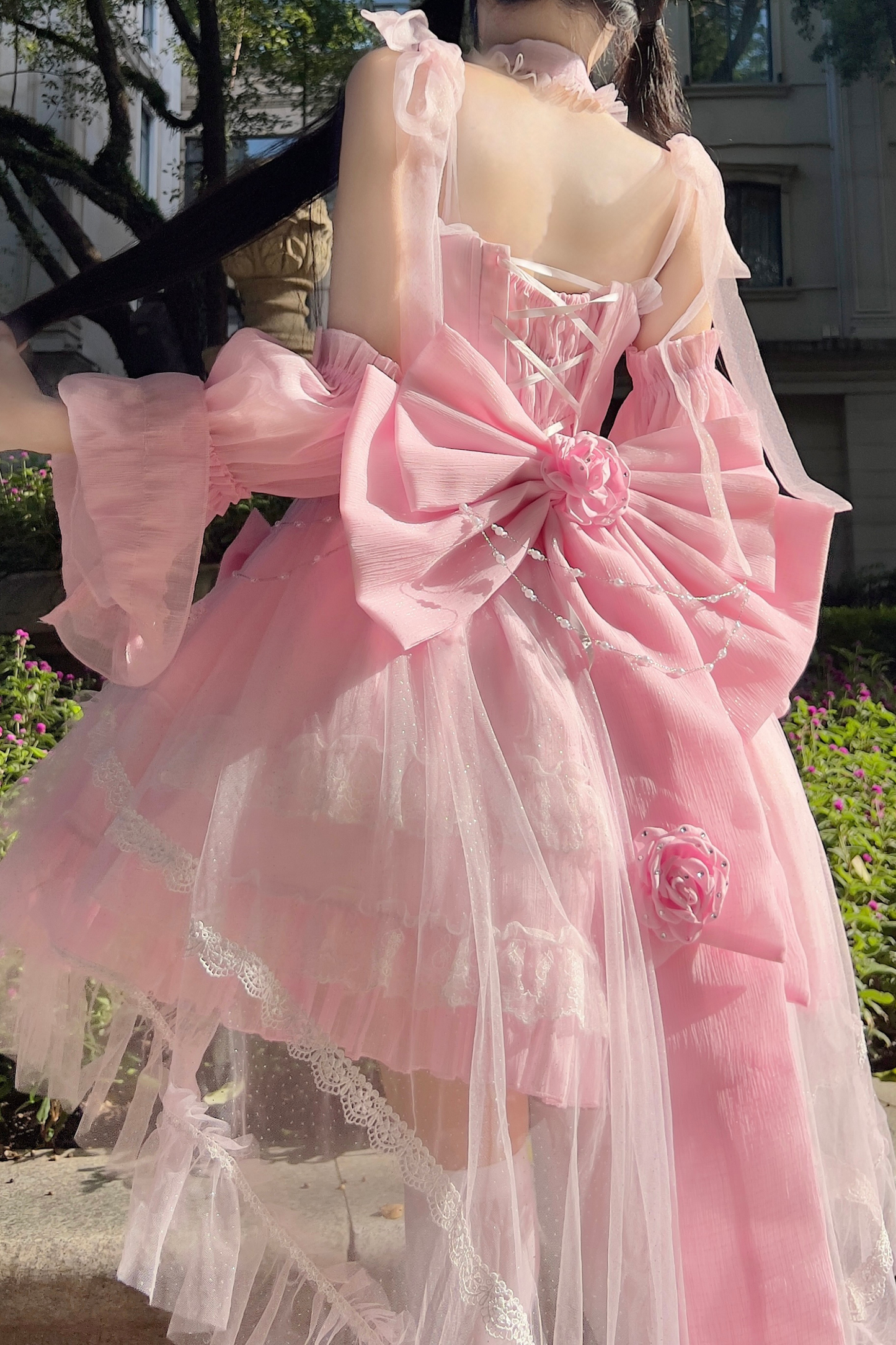 Flower Tube Top Lolita Dress + Sleeve + Head Accessories